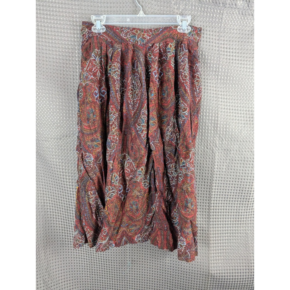 Vintage Kensington Square Paisley Skirt Petite Pleated Boho Midi Red Multicolor